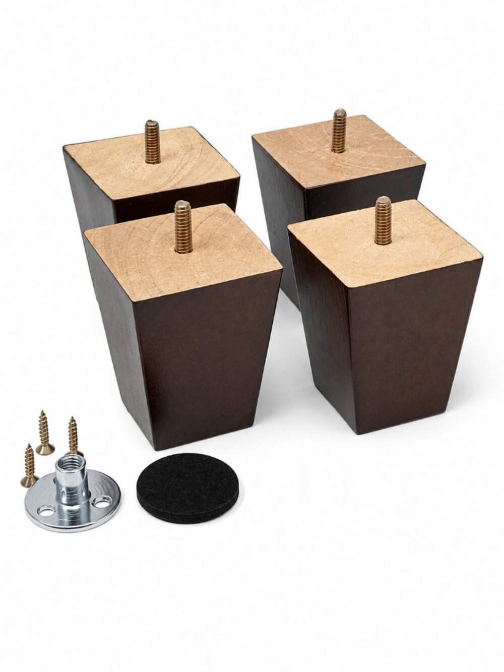 Set of 4 Walnut Wood Furniture Risers Tapered Replacement Legs with Mounting Har
